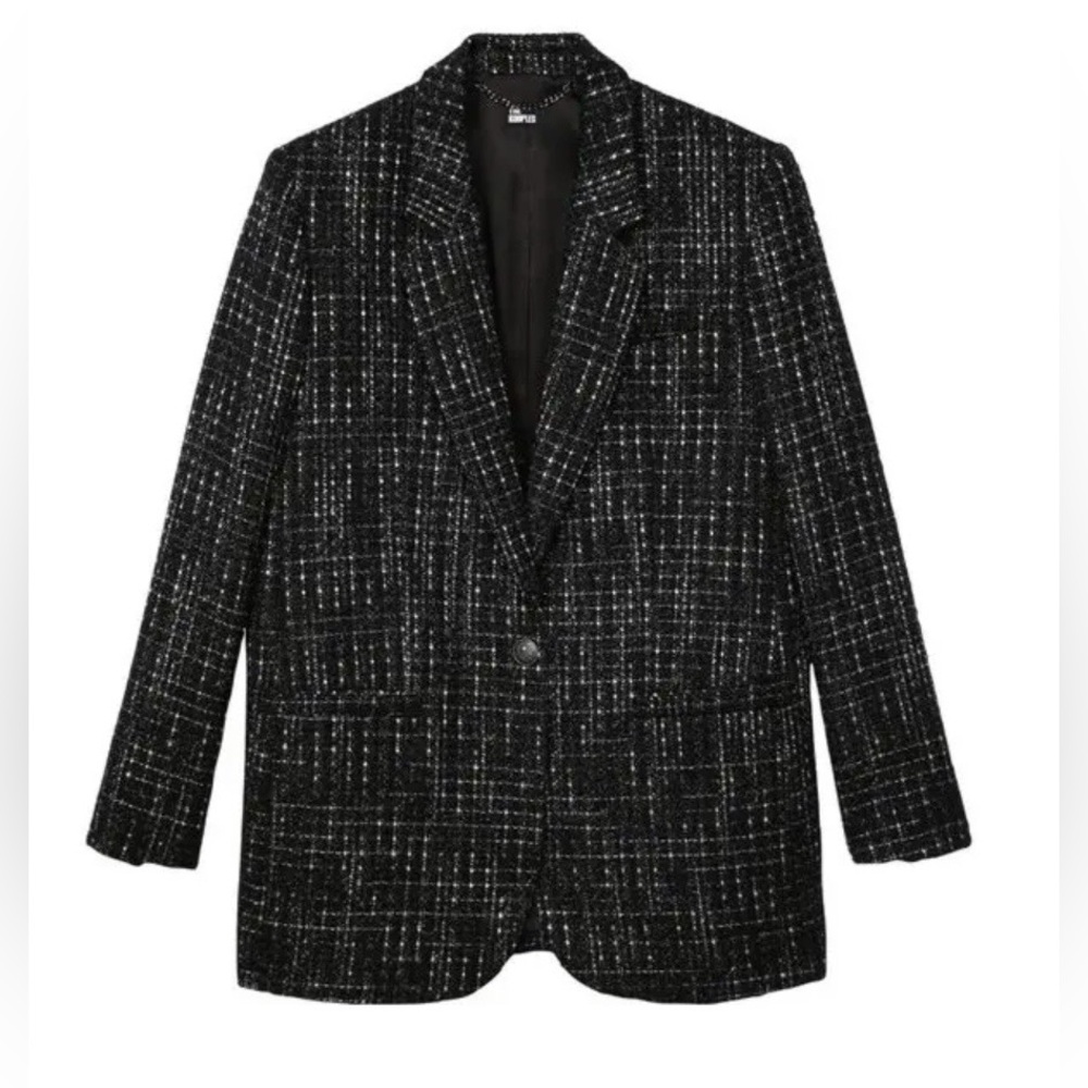 The Kooples Women's Black & White Metallic Tweed Blazer NWT French 38/ U.S 6